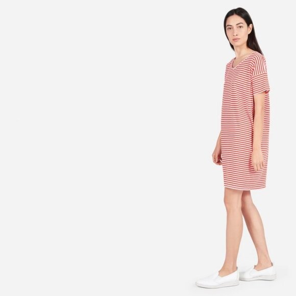 Everlane The Cotton Striped Tee Dress Red White Size XXS Round Neck Casual Mini - Picture 8 of 9